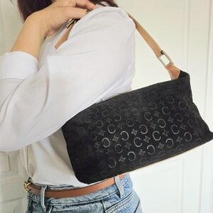 Authentic CELINE Rare Suede Vintage Macadam Bag Clutch Pochette‎ Wallet Purse